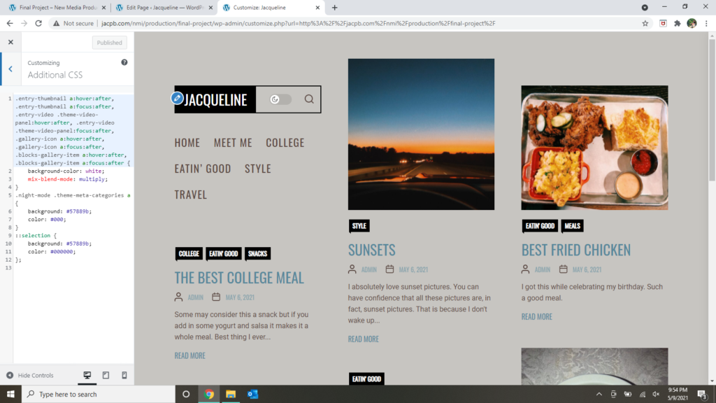 screenshot of website code